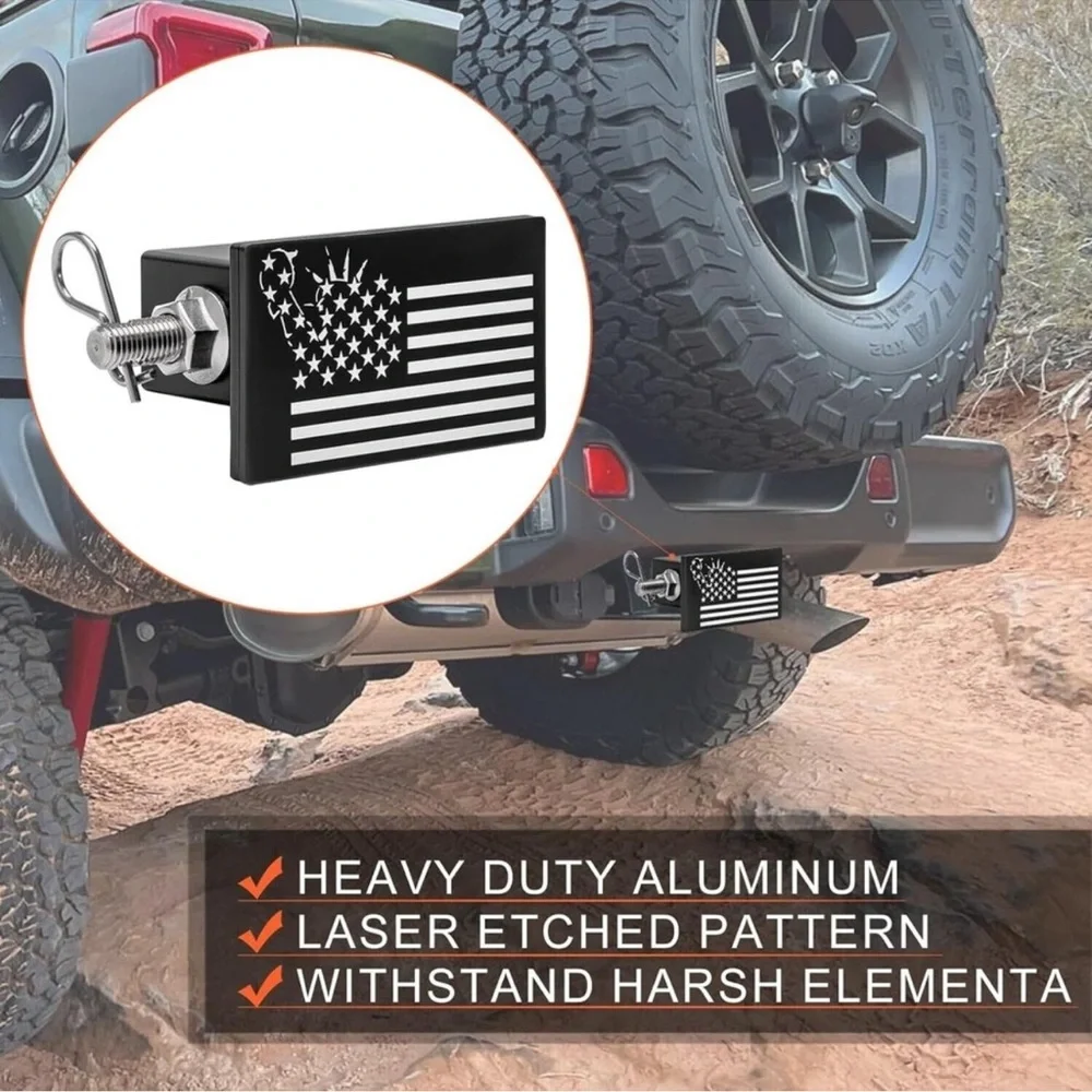 Black Trailer Tow Hitch Cover Plug USA Flag Statue Liberty Aluminum 2